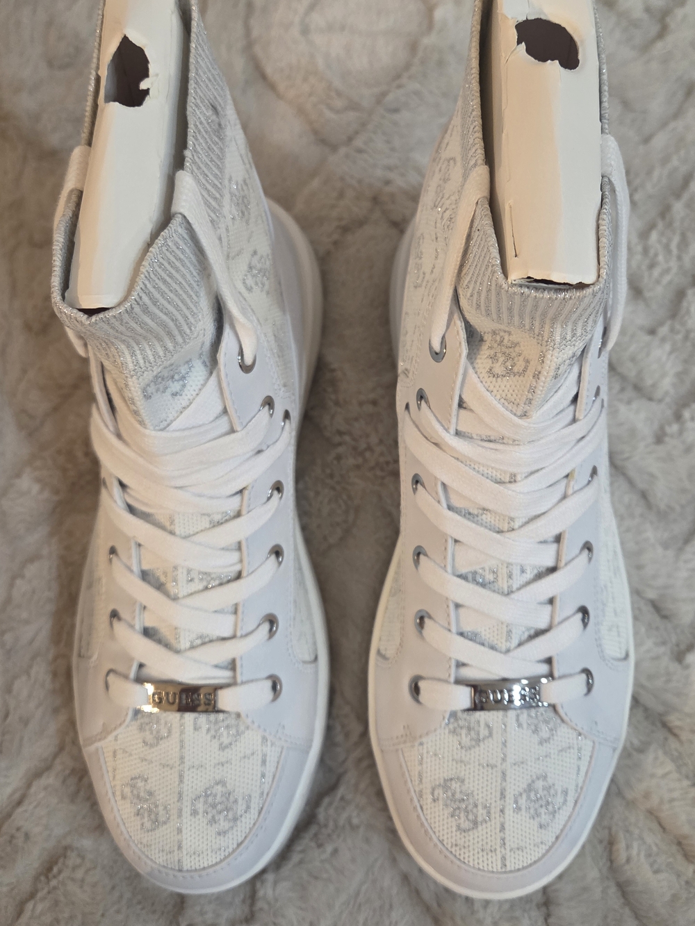 Guess Womens‎ White High-Top Knit Sneakers Size 9.5 Vintage 80s Style Mannen2